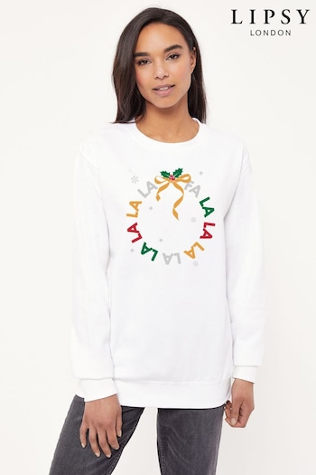 Lipsy White Fa La La Christmas Wreath Women's Sweatshirt (K28824) | £27