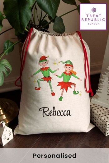 Personalised Playful Elves Christmas Sack by Treat Republic (K28830) | £24