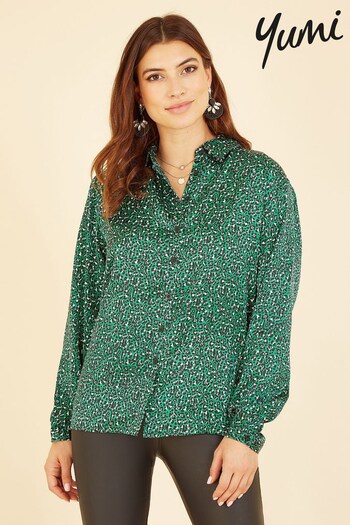 Yumi Green Leopard Print Relaxed Shirt (K28963) | £40