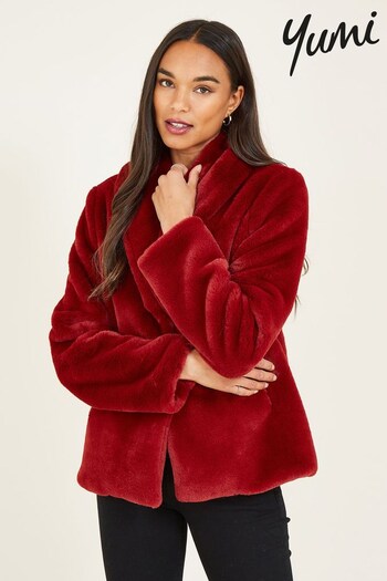 Yumi Red Short Wrap Faux Fur Coat (K28968) | £55