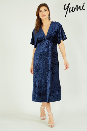 Yumi Blue Velvet Kimono Midi Dress (K28969) | £60