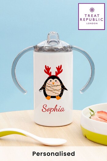Personalised Christmas Penguin Kids Sippy Cup by Treat Republic (K29010) | £14