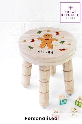 Personalised Christmas Gingerbread Kids Wooden Stool by Treat Republic (K29011) | £35