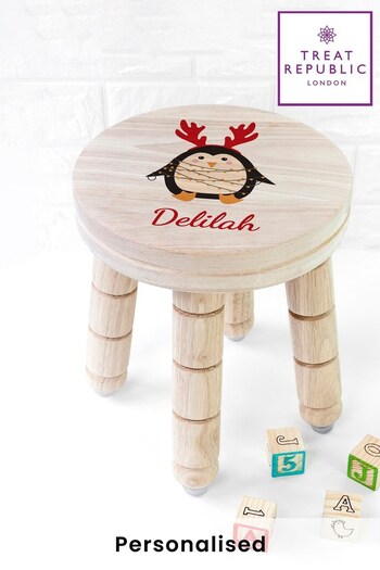 Personalised Christmas Penguin Kids Wooden Stool by Treat Republic (K29012) | £35