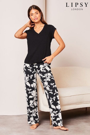 Lipsy Black/White Jersey Short Sleeve Trousers Pyjamas (K29033) | £24