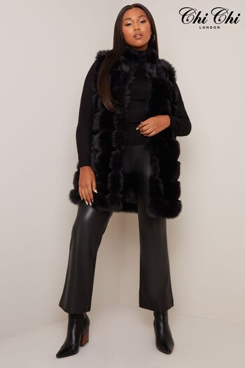 Chi Chi London Black Faux Fur Stripe Calved Gilet (K29101) | £74