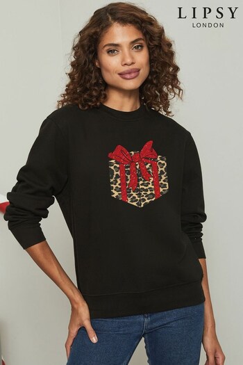 Lipsy Black Sparkly Present Women's Sweatshirt (K29311) | £27