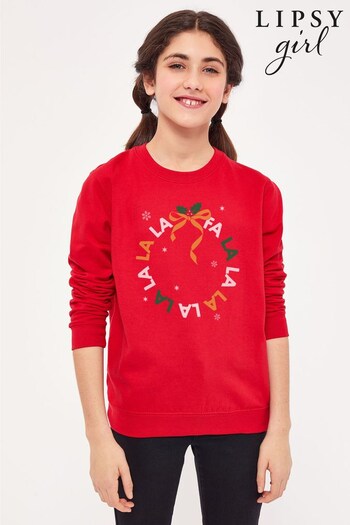 Lipsy Red Fa La La Christmas Wreath Kids Sweatshirt (K29315) | £23