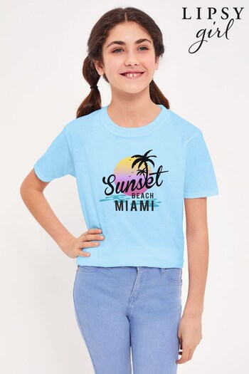 Lipsy Sky Blue Sunset Beach Miami Logo Kid's T-Shirt (K29322) | £18