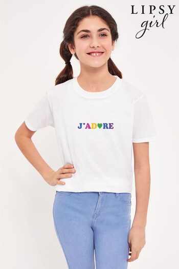 Lipsy White J'Adore French Slogan Kid's T-Shirt (K29354) | £18