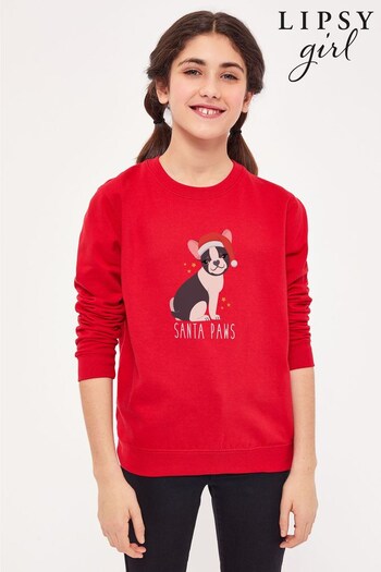 Lipsy Red French Bulldog Christmas Kid's Sweatshirt (K29364) | £23