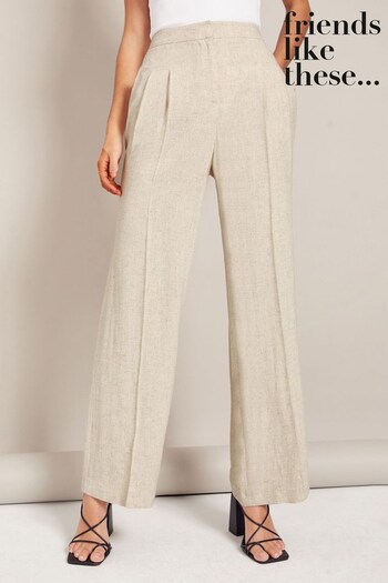 Friends Like These Stone Linen Look Tailored Wide Leg Trousers (K29567) | £36