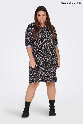 ONLY Curve Black Lightweight Knit Animal Print Dress (K29673) | £26