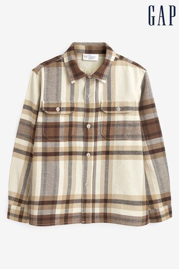 Gap Neutral Plaid Flannel Long Sleeve Shirt (K29760) | £35