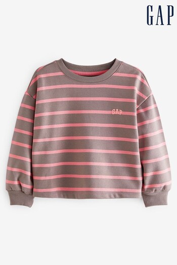 Gap Pink and Brown Stripe Logo Crew Neck Sweatshirt (K29845) | £18