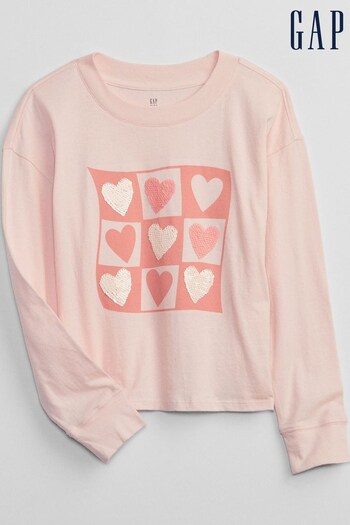 Gap Pink Sequin Graphic Long Sleeve T-Shirt (K29853) | £12
