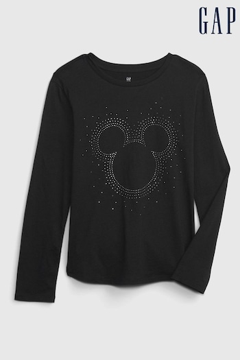Gap Black Disney Organic Cotton Rhinestone Graphic Long Sleeve T-Shirt (K29873) | £18