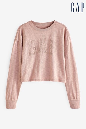 Gap Pink Organic Cotton Rhinestone Logo Long Sleeve T-Shirt (K29883) | £20