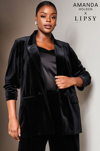 Lipsy Black Velvet Curve Relaxed Longline Tailored Blazer (K29942) | £69