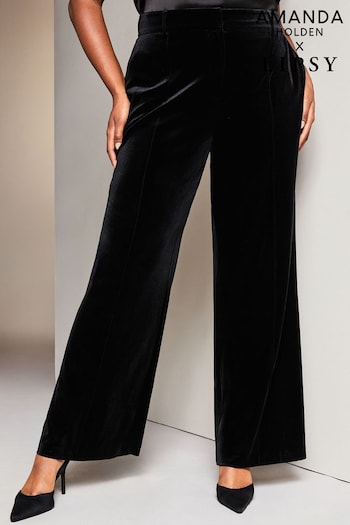 Lipsy Black Curve Velvet High Waisted Tailored Suit Trousers (K29943) | £42