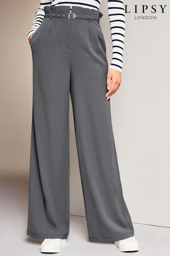 Lipsy Grey Paperbag Wide Leg Belted Tailored Speak Trousers (K29966) | £45