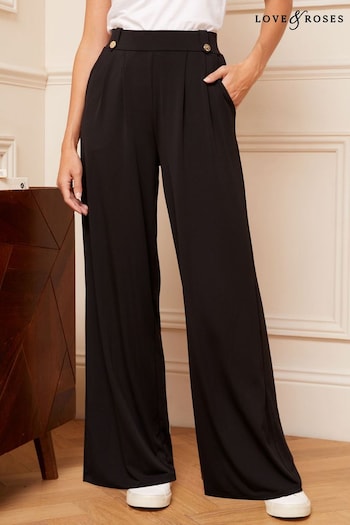 mens cotton pants with elastic waist Black Jersey Wide Leg Trousers (K29996) | £32