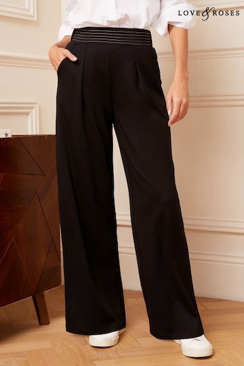 Womens Grey High-waist Jeans Black Jersey Wide Leg Trousers (K29997) | £34
