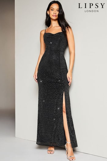 Lipsy Black Cami Cowlneck Hotfix Maxi Dress (K30007) | £99