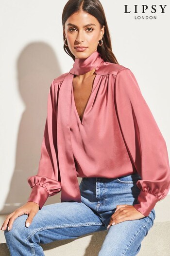 Lipsy Pink Pussybow Neck Long Sleeve Blouse (K30202) | £34