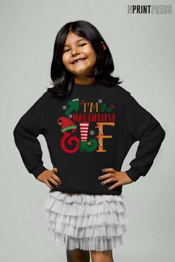 The Print Press Black I'm The Naughtiest Elf Christmas Kid's Sweatshirt (K30236) | £23
