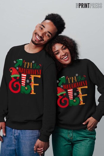 The Print Press Black I'm The Naughtiest Elf Christmas Adult Sweatshirt (K30238) | £27