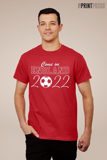 The Print Press Red World Cup Football 2022 C'mon England Men's T-Shirt (K30248) | £21