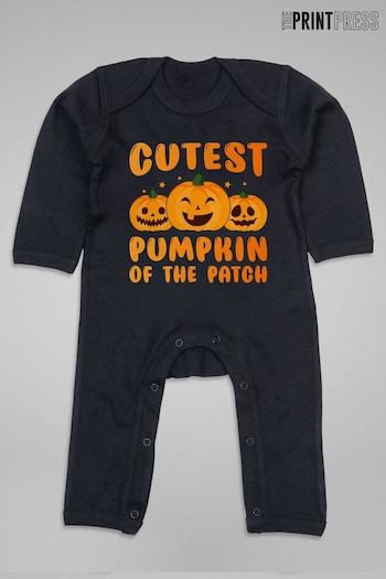 The Print Press Black Cutest Pumpkin Of The Patch Halloween Baby Romper Suit (K30253) | £21