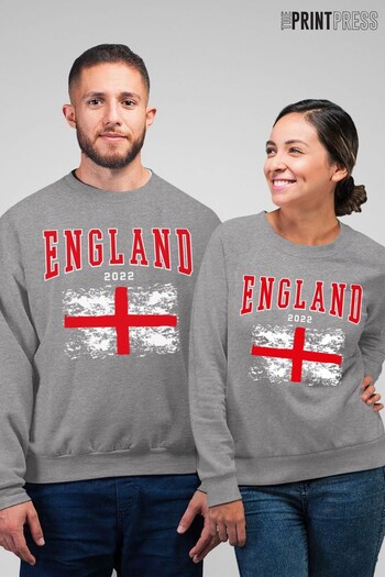 The Print Press Heather Grey World Cup Football 2022 England Flag Adult Sweatshirt (K30264) | £27
