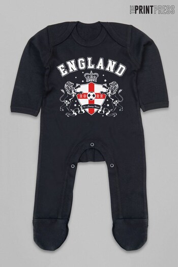 The Print Press Black World Cup Football 2022 England Shield Baby Romper Suit (K30266) | £21