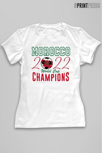 The Print Press Grey Marl Morocco World Cup Football 2022 Winners T-Shirt - Women's (K30278) | £21