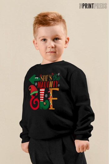 The Print Press Black She's The Naughty Elf Christmas Kid's Sweatshirt (K30290) | £23