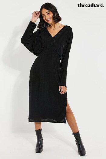 Threadbare Black V-Neck Midi Dress (K30384) | £32