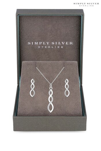 Simply Silver Sterling Silver Cubic Zirconia Infinity Set - Gift Boxed (K30397) | £36