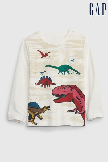 Gap Cream Dinosaurs Graphic Long Sleeve T-Shirt (K30486) | £8