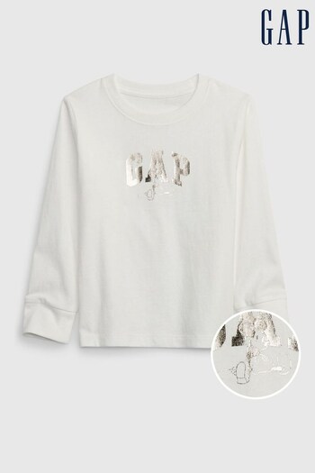 Gap White Mickey Disney Mickey Mouse Logo Long Sleeve T-Shirt (K30492) | £16