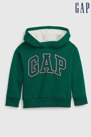 Gap Green and Pink Logo Sherpa Lined Hoodie (K30508) | £20