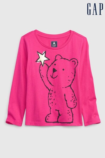 Gap Pink Bear Graphic Long Sleeve Crew Neck T-Shirt (K30518) | £8