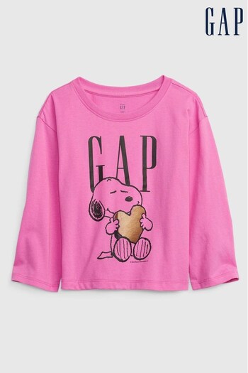 Gap Pink Graphic Peanuts Long Sleeve Crew Neck T-Shirt (K30522) | £18