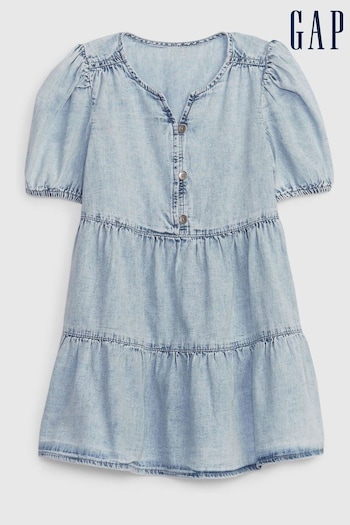 Gap Blue Tiered Denim Short Sleeve Round Neck Dress (K30525) | £25