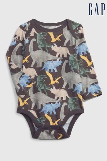 Gap Brown Dinosaur Graphic Long Sleeve Baby Bodysuit (K30540) | £8
