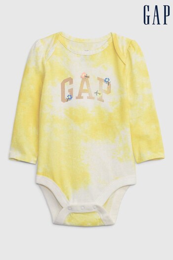 Gap Yellow Tie Dye Tie Dye Logo Long Sleeve Baby Bodysuit (K30566) | £8