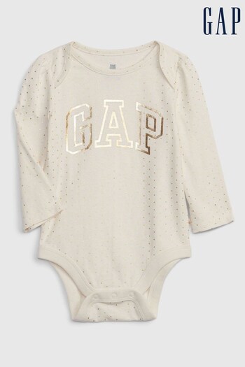 Gap Cream Metallic Spot Logo Long Sleeve Baby Bodysuit (K30570) | £8