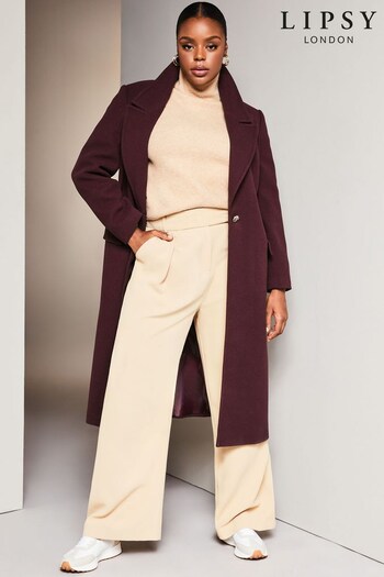 Lipsy Berry Red Curve Single Button Long Tailored Coat (K30739) | £40