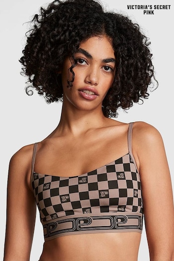 Victoria's Secret PINK Checkered Print Brown Non Wired Lightly Lined Sports Bra (K30833) | £26